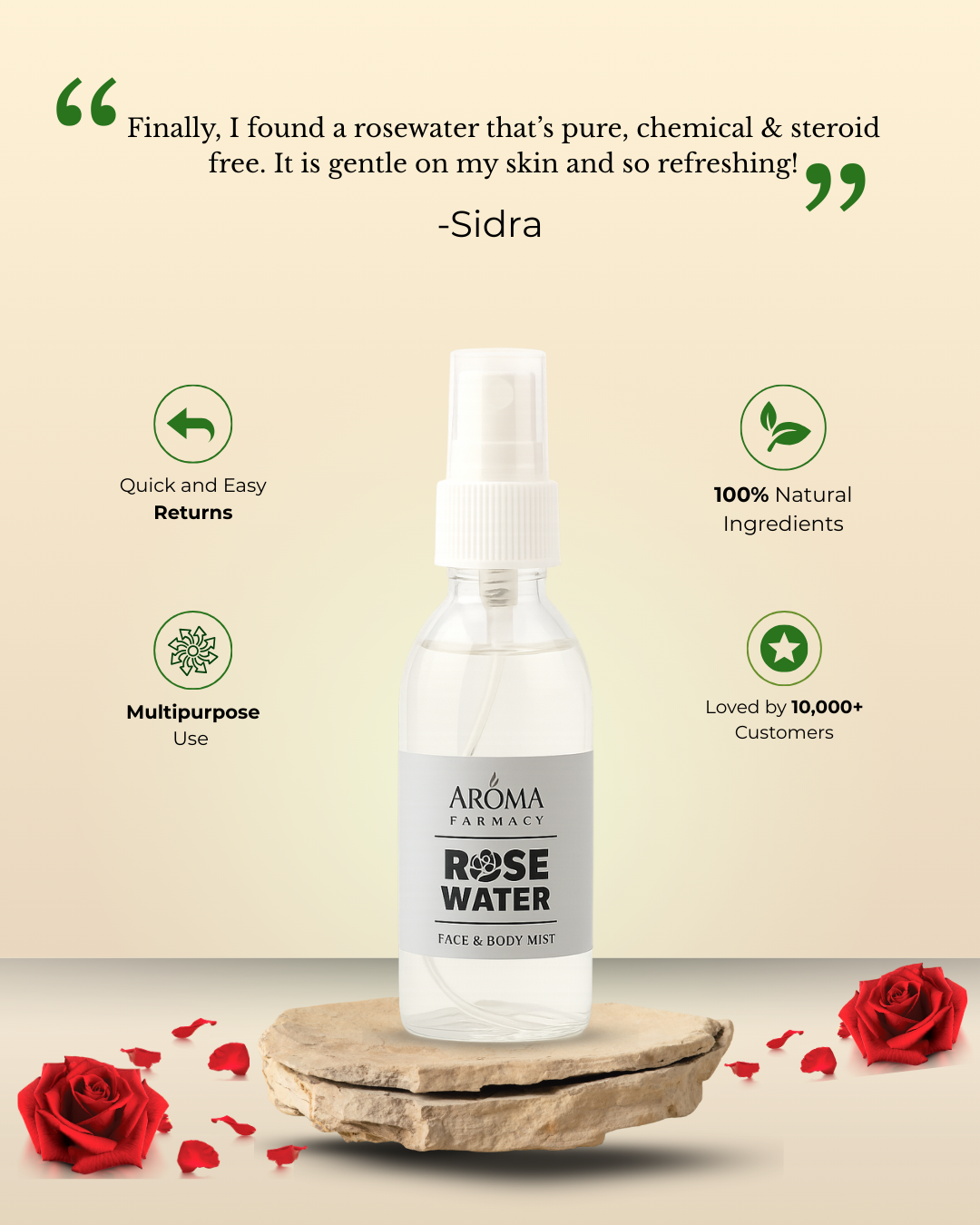 Rose Water - Face and Body Mist 100% Pure and Natural - 120ml